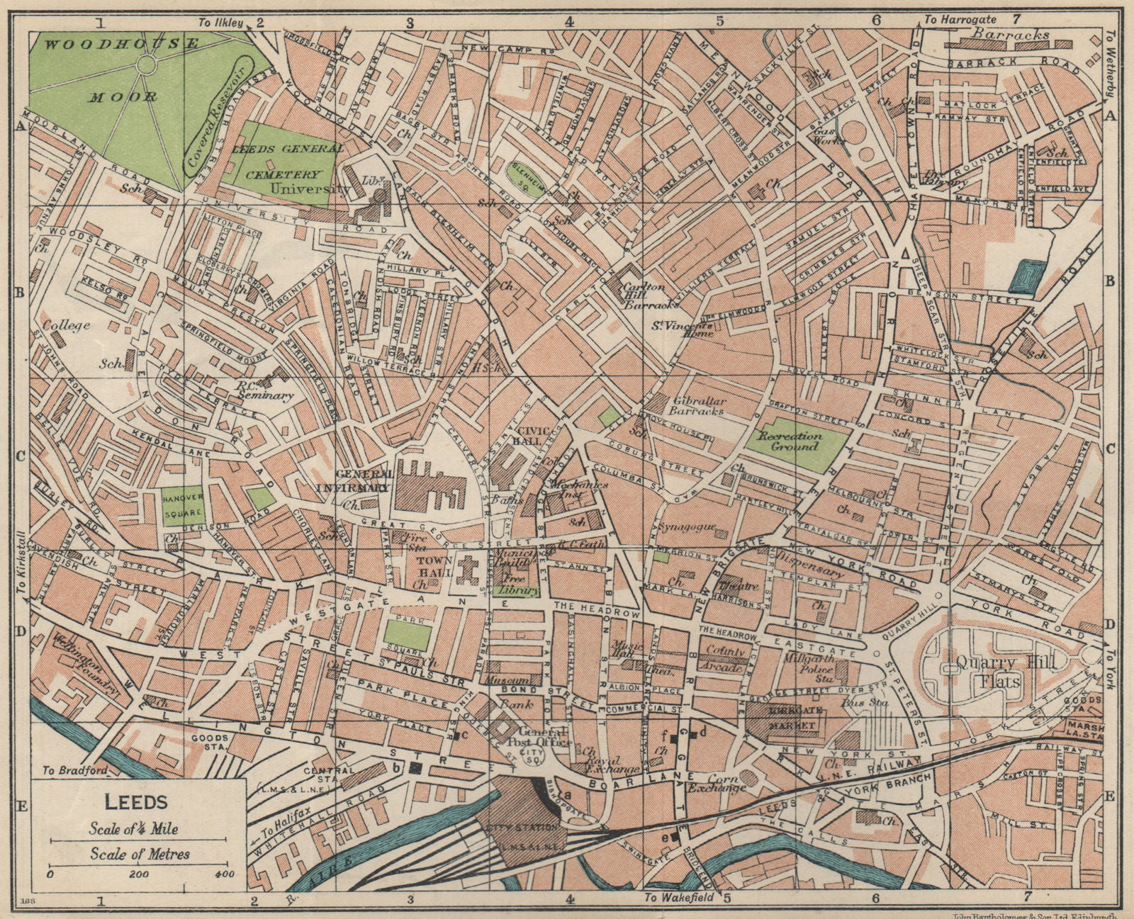 LEEDS. Vintage town city map plan. Yorkshire 1939 old vintage chart